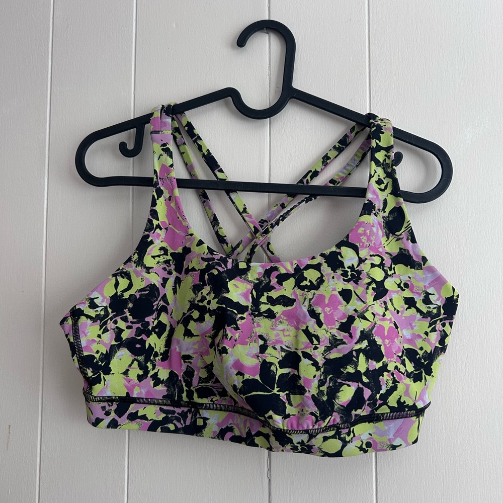 lululemon athletica Pink, Lime & Black Floral Energy Bra